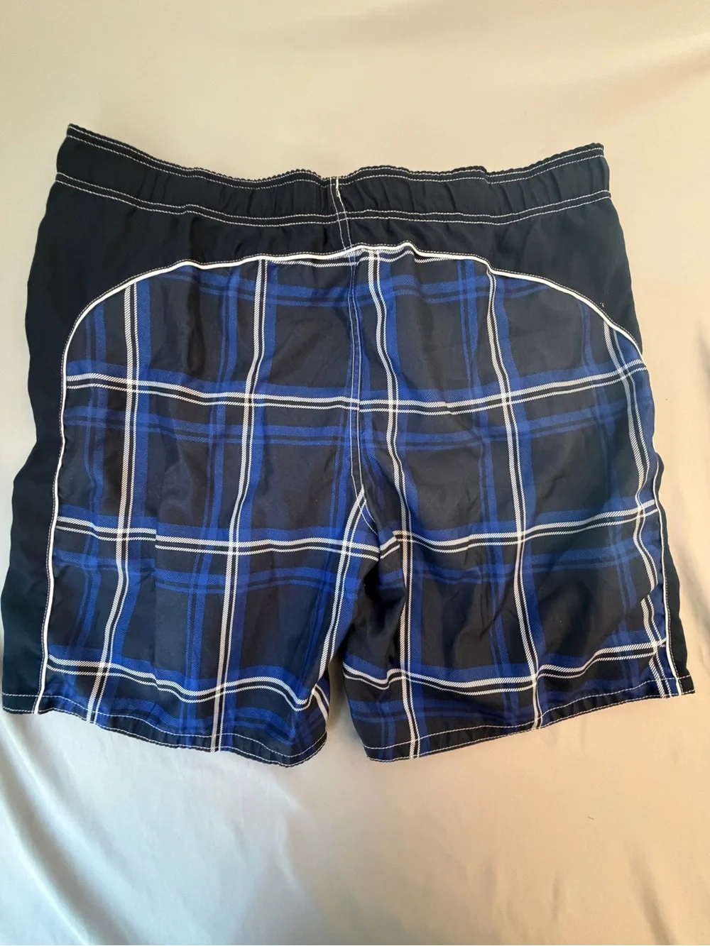 OP Men’s Navy and Royal Blue Plaid Swim Trunks
